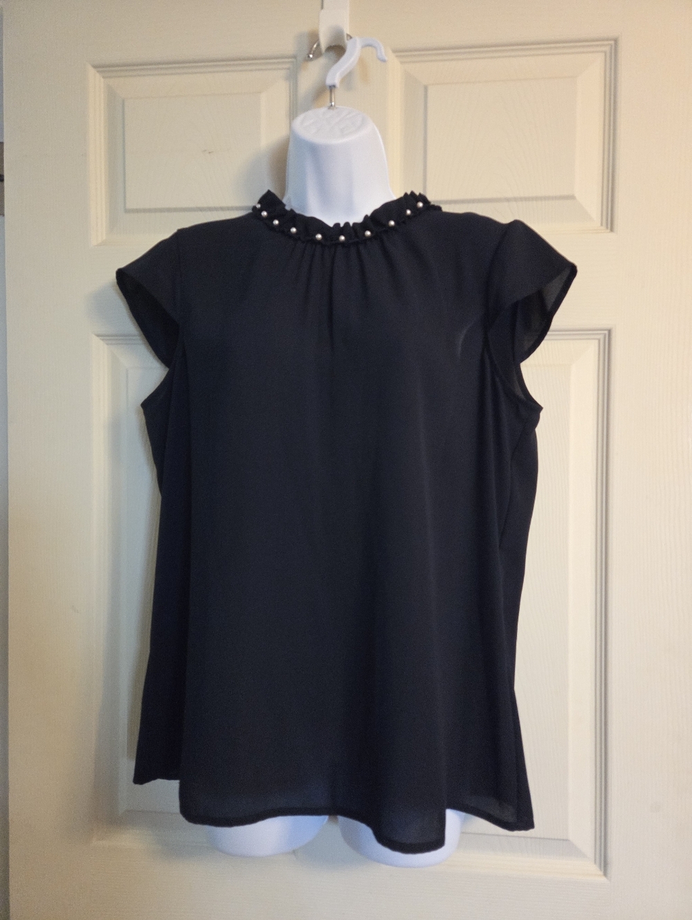 Karl Lagerfeld ParisDavignon Pearl Neckline Blouse Navy Large NWT